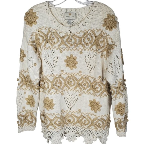Vintage Express Tricot Hand-knitted Sweater Soft Dressing Boho Open Knit M - Picture 1 of 16